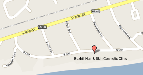 Map showing Bexhill Hair & Skin Cosmetic Clinic, Bexhill on Sea, East Sussex 